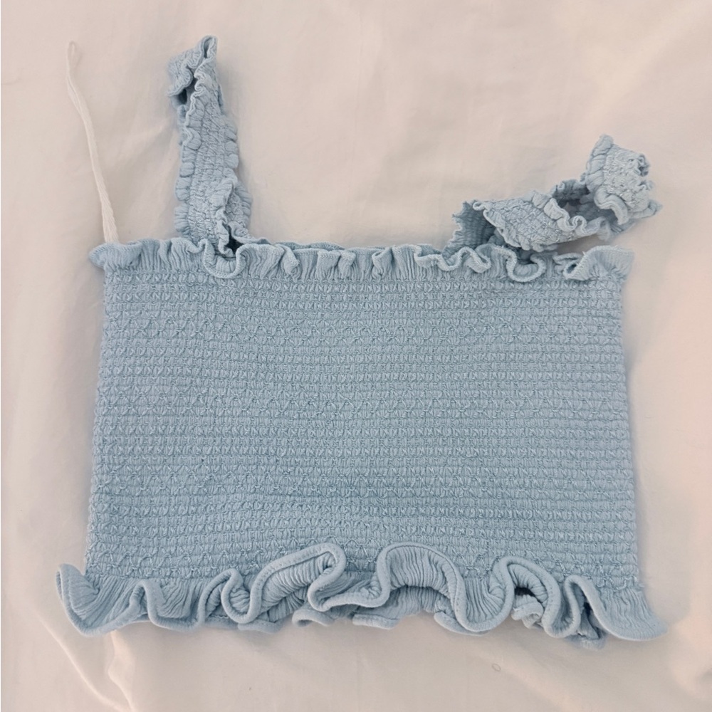 LIKE NEW Free people Light Blue/Teal Ruffled Smocked Crop Top size small
